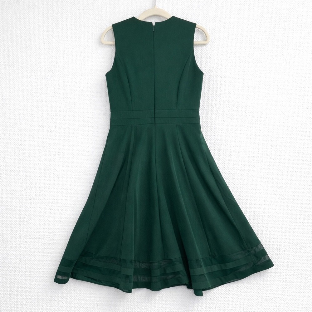Calvin Klein Forest Green Sleeveless Fit and Flare Dress Mesh Hem Size 4 - Picture 2 of 9